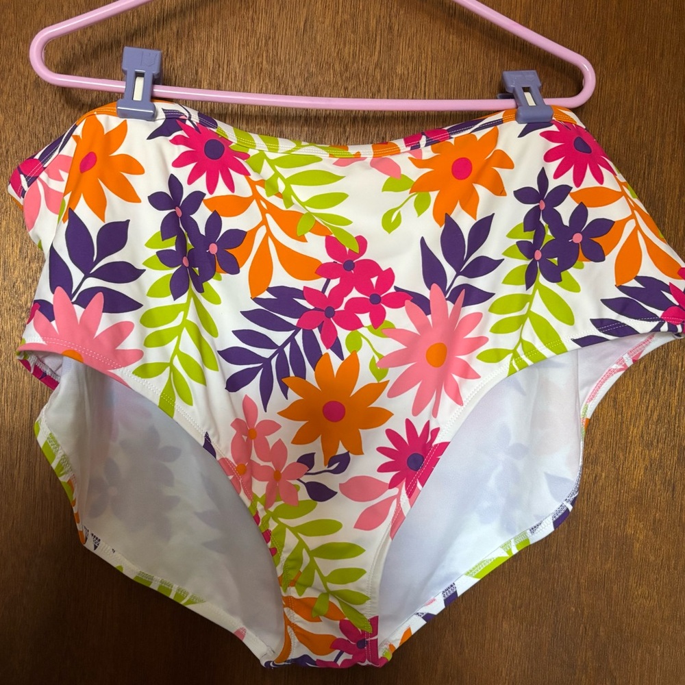 Plus Size Floral High-Waisted Bikini Bottoms
